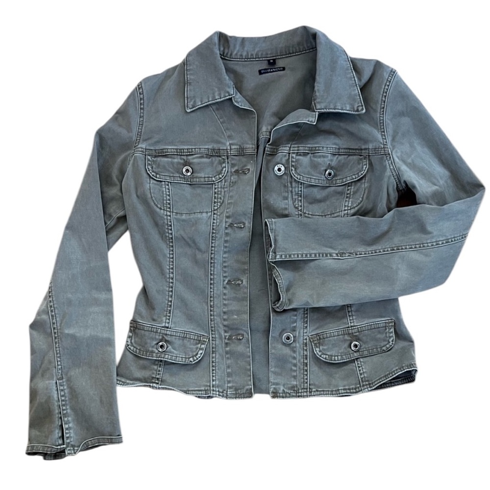 BluJeanious Olive Army Green Stretch Tailored Jean Jacket, Size Small